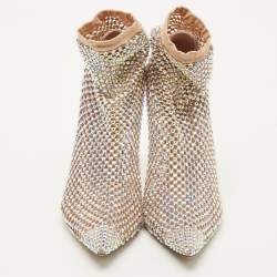 Pre Owned Le Silla Beige Stretch Fabric Gilda Ankle Length Boots Size 38