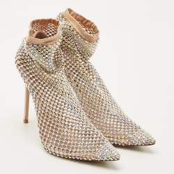 Pre Owned Le Silla Beige Stretch Fabric Gilda Ankle Length Boots Size 38