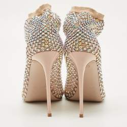 Pre Owned Le Silla Beige Stretch Fabric Gilda Ankle Length Boots Size 38