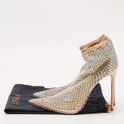 Pre Owned Le Silla Beige Stretch Fabric Gilda Ankle Length Boots Size 38