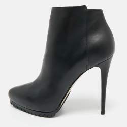 Pre Owned Le Silla Black Leather Ankle Length Boots Size 40