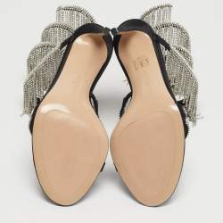 مملوكة مسبقًا صندل برباط حول الكاحل لي سيلا مزين بالجواهر كريستالية من الساتان الأسود مقاس 38