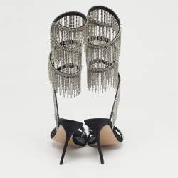 مملوكة مسبقًا صندل برباط حول الكاحل لي سيلا مزين بالجواهر كريستالية من الساتان الأسود مقاس 38