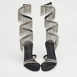 مملوكة مسبقًا صندل برباط حول الكاحل لي سيلا مزين بالجواهر كريستالية من الساتان الأسود مقاس 38