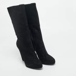 Pre Owned Le Silla Black Suede Zip Up Mid Calf Boots Size 41