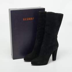 Pre Owned Le Silla Black Suede Zip Up Mid Calf Boots Size 41
