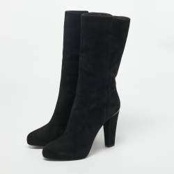 Pre Owned Le Silla Black Suede Zip Up Mid Calf Boots Size 41