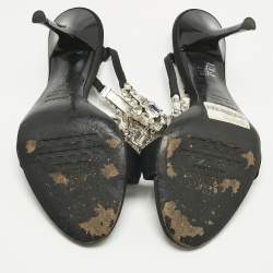 Pre Owned Le Silla Black Satin Crystal Embellish T-Strap Sandals Size 38.5