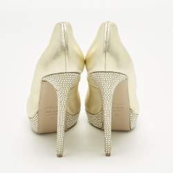 Pre Owned Le Silla Gold Leather Crystal Embellished Platform Pumps Size 41