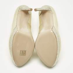 Pre Owned Le Silla Gold Leather Crystal Embellished Platform Pumps Size 41