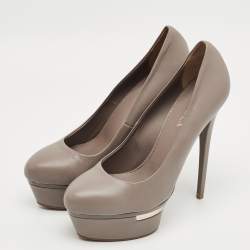 Pre Owned Le Silla Grey Leather Round Toe Platform Pumps Size 40