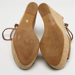 Pre Owned Le Silla Gold Suede Crystal Embellish Espadrille Wedge Sandals Size 37
