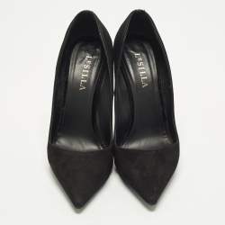 Pre Owned Le Silla Size 38 Black Suede Spiral Heel Pumps