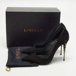 Pre Owned Le Silla Size 38 Black Suede Spiral Heel Pumps