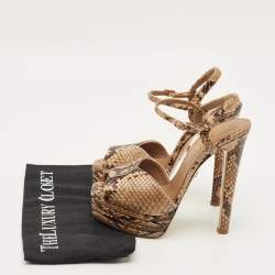 Pre Owned صندل لاسيلّا منصة نقش ثعبان بيج مقاس 38