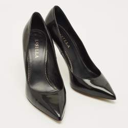 Pre Owned حذاء كعب عالي لي سيلا لامع جلد أسود مقدمة مدببة مقاس 40