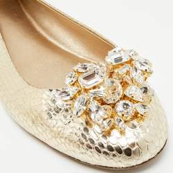 Pre Owned Le Silla Size 41 Metallic Python Embossed Leather Crystal Embellished  Ballet Flats
