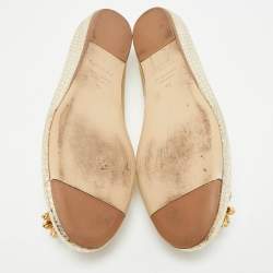 Pre Owned Le Silla Size 41 Metallic Python Embossed Leather Crystal Embellished  Ballet Flats