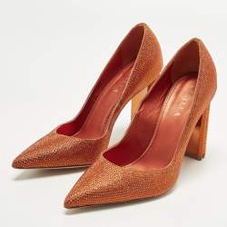 Pre Owned Le Silla Size 39 Orange Crystals and Suede Pointed Toe Pumps