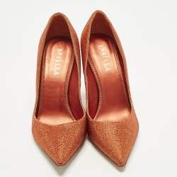 Pre Owned Le Silla Size 39 Orange Crystals and Suede Pointed Toe Pumps