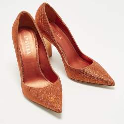 Pre Owned Le Silla Size 39 Orange Crystals and Suede Pointed Toe Pumps
