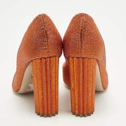 Pre Owned Le Silla Size 39 Orange Crystals and Suede Pointed Toe Pumps