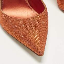 Pre Owned Le Silla Size 39 Orange Crystals and Suede Pointed Toe Pumps