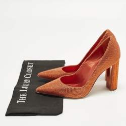 Pre Owned Le Silla Size 39 Orange Crystals and Suede Pointed Toe Pumps