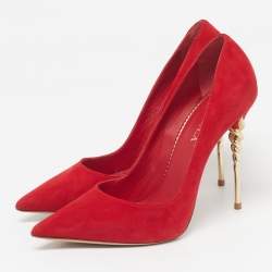 مملوكة مسبقًا حذاء كعب عالي لي سيلا سويدي أحمر كعب سبيرال مقاس 38.5