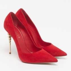 مملوكة مسبقًا حذاء كعب عالي لي سيلا سويدي أحمر كعب سبيرال مقاس 38.5