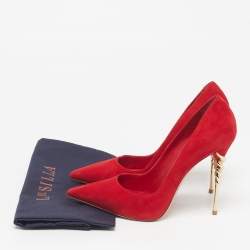 مملوكة مسبقًا حذاء كعب عالي لي سيلا سويدي أحمر كعب سبيرال مقاس 38.5