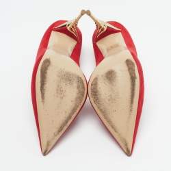 مملوكة مسبقًا حذاء كعب عالي لي سيلا سويدي أحمر كعب سبيرال مقاس 38.5