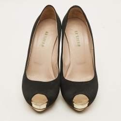 Pre Owned حذاء كعب عالي لي سيلا منصة ساتان أسود مقدمة مفتوحة مقاس 38