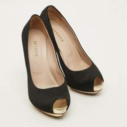 Pre Owned حذاء كعب عالي لي سيلا منصة ساتان أسود مقدمة مفتوحة مقاس 38