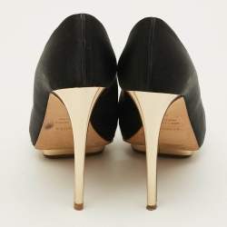 Pre Owned حذاء كعب عالي لي سيلا منصة ساتان أسود مقدمة مفتوحة مقاس 38