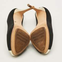 Pre Owned حذاء كعب عالي لي سيلا منصة ساتان أسود مقدمة مفتوحة مقاس 38