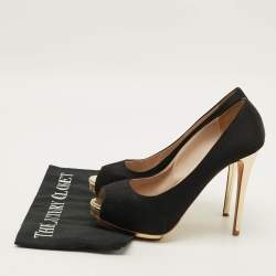 Pre Owned حذاء كعب عالي لي سيلا منصة ساتان أسود مقدمة مفتوحة مقاس 38