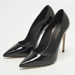 Pre Owned Le Silla Eva Size 37.5 Black Patent Leather Pointed Toe Pumps