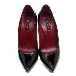 Pre Owned Le Silla Black Patent Leather Wedge Pointed Toe Pumps Size 39.5