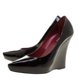 Pre Owned Le Silla Black Patent Leather Wedge Pointed Toe Pumps Size 39.5