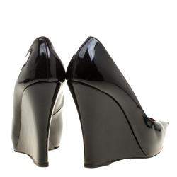 Pre Owned Le Silla Black Patent Leather Wedge Pointed Toe Pumps Size 39.5