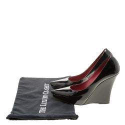 Pre Owned Le Silla Black Patent Leather Wedge Pointed Toe Pumps Size 39.5