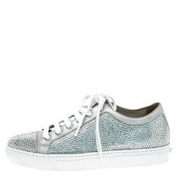 Le Silla Grey Crystal Embellished Suede Lace Up Sneakers Size 36