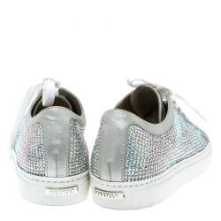 Le Silla Grey Crystal Embellished Suede Lace Up Sneakers Size 36