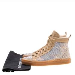 Pre Owned Le Silla Beige Crystal Embellished Leather High Top Sneakers Size 37