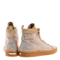 Pre Owned Le Silla Beige Crystal Embellished Leather High Top Sneakers Size 37