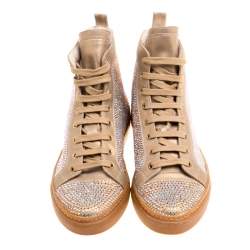 Pre Owned Le Silla Beige Crystal Embellished Leather High Top Sneakers Size 37