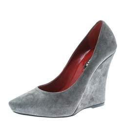 Le Silla Grey Suede Pointed Toe Wedge Pumps Size 36.5