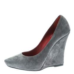 Le Silla Grey Suede Pointed Toe Wedge Pumps Size 36.5