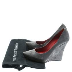 Le Silla Grey Suede Pointed Toe Wedge Pumps Size 36.5